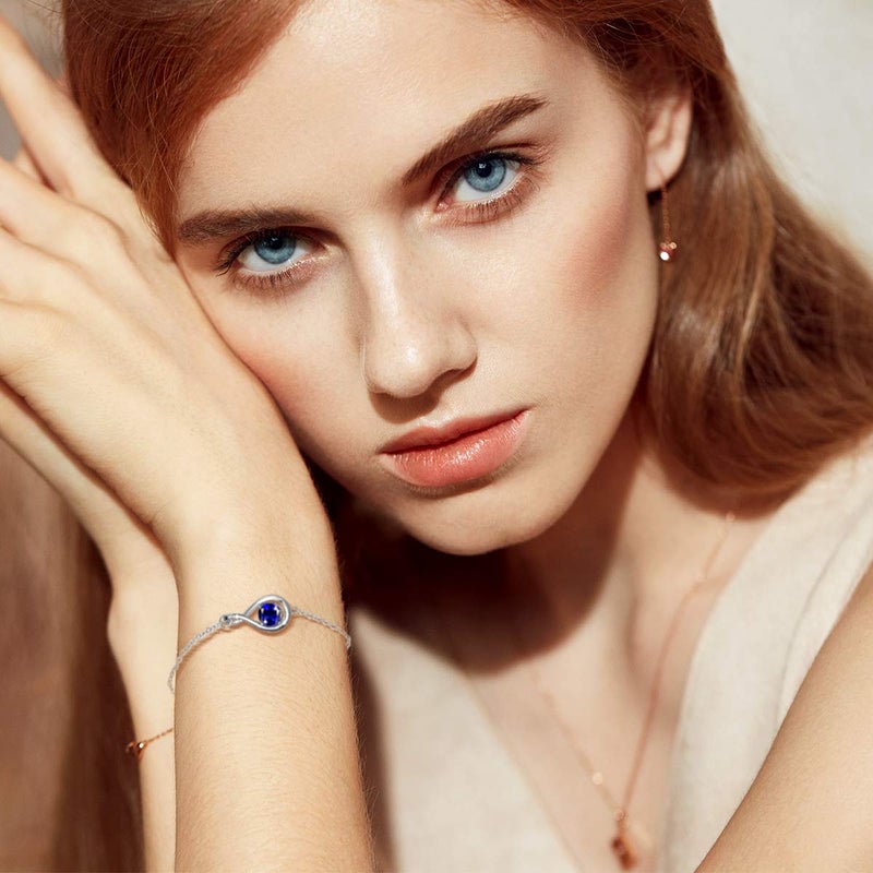 FANCIME September Sapphire Birthstone Bracelet for Women 925 Sterling Silver Dainty Infinity Link Bracelet Fine Jewelry Christmas Birthday Gifts for Mom Wife, Chain Length 6.7+1.2" - Image 3